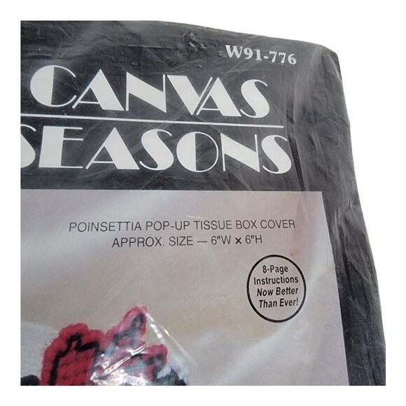 Vtg Needlecraft Poinsettia Tissue Box Cover plastic canvas w91-776 NEW Complete - Picture 2 of 3